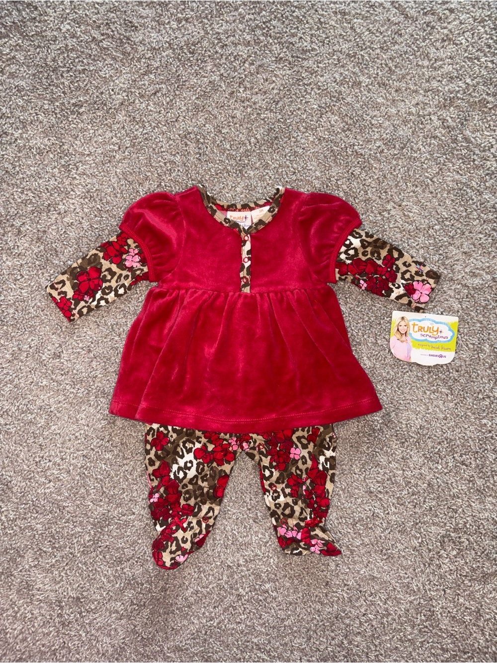 NWT Truly Scrumptious by Heidi Klum 2Pc Velour Dress & Footed Pants Set 3M